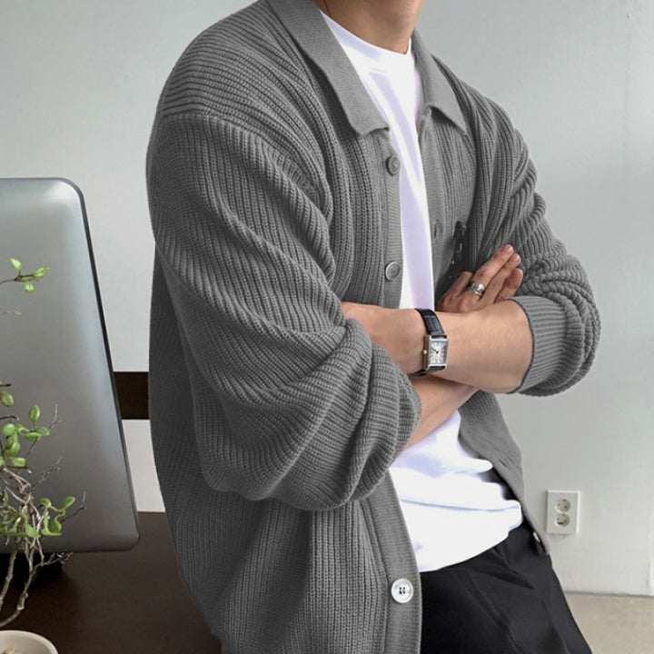 Unisex Chunky Ribbed Cardigan with Shirt Collar and Full Button Closure Mune Fashion