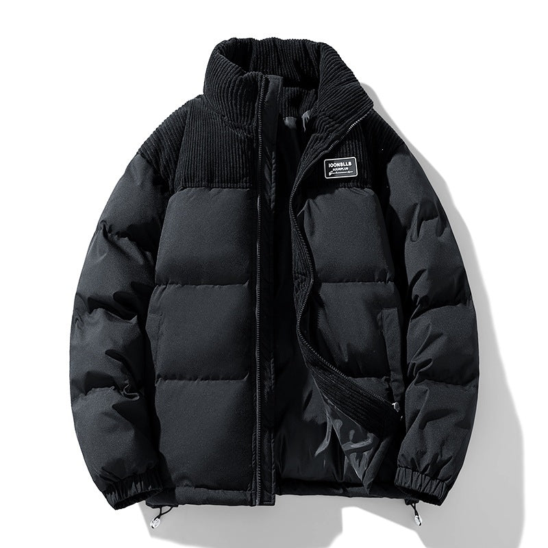 Men's Quilted Padded Jacket with Cord Trim, High Stand-Up Collar and Thermo Lining Mune Fashion
