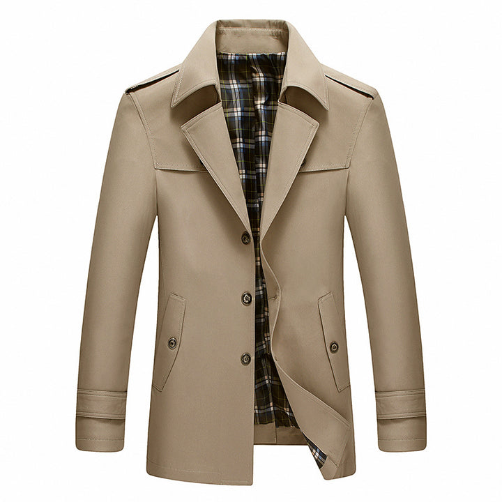 Men's mid-length single-breasted trench coat with checked inner lining Mune Fashion