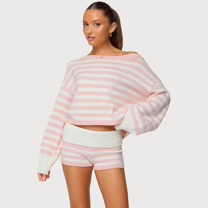 Women’s short-cut off-shoulder cropped knitted pullover with wide batwing sleeves Mune Fashion