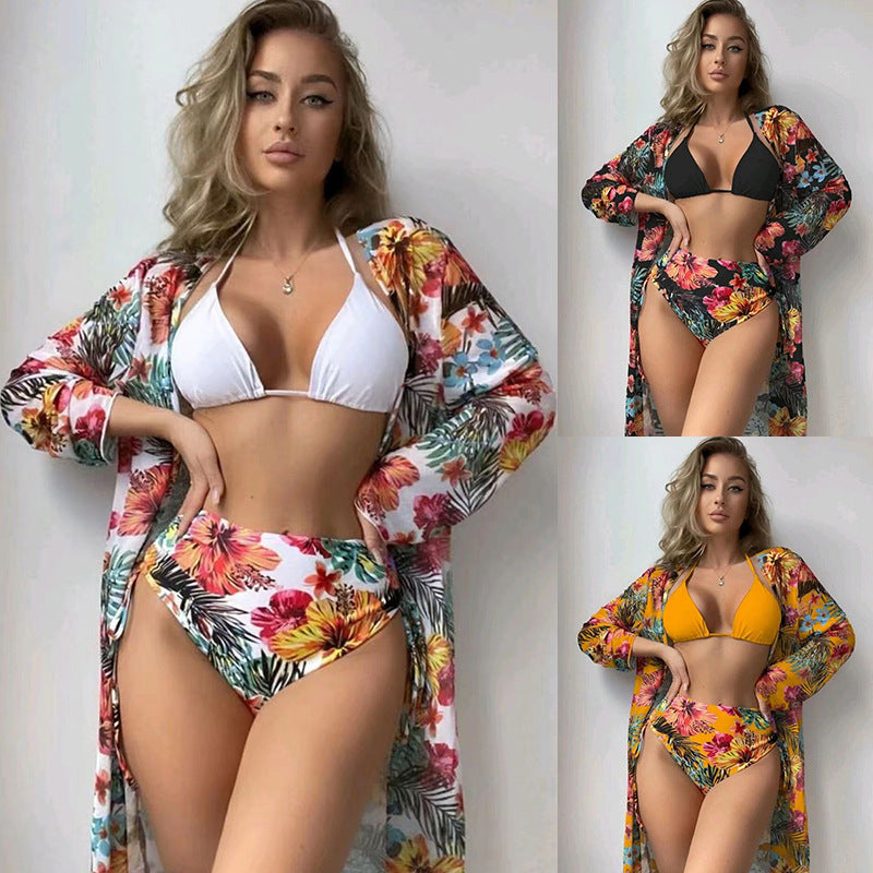 Women's bikini set with high waist and floral cover-up Mune Fashion