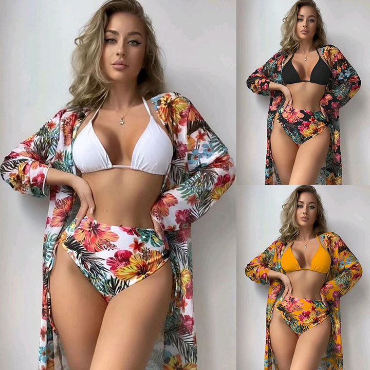 Women's bikini set with high waist and floral cover-up Mune Fashion