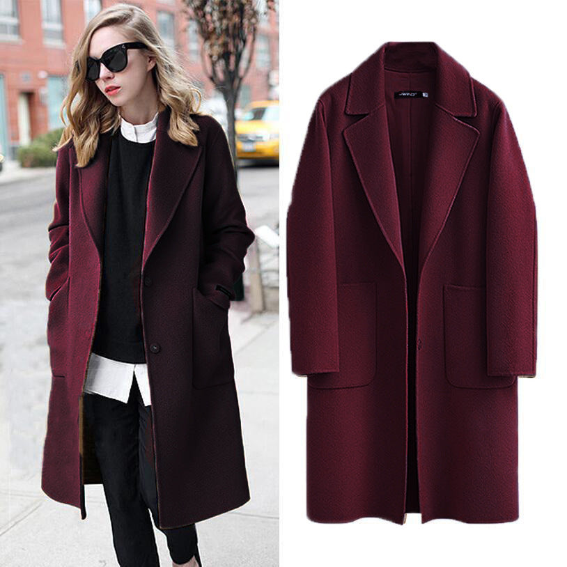 Women Longline Wool Blend Coat with Oversized Lapel and Patch Pockets Mune Fashion
