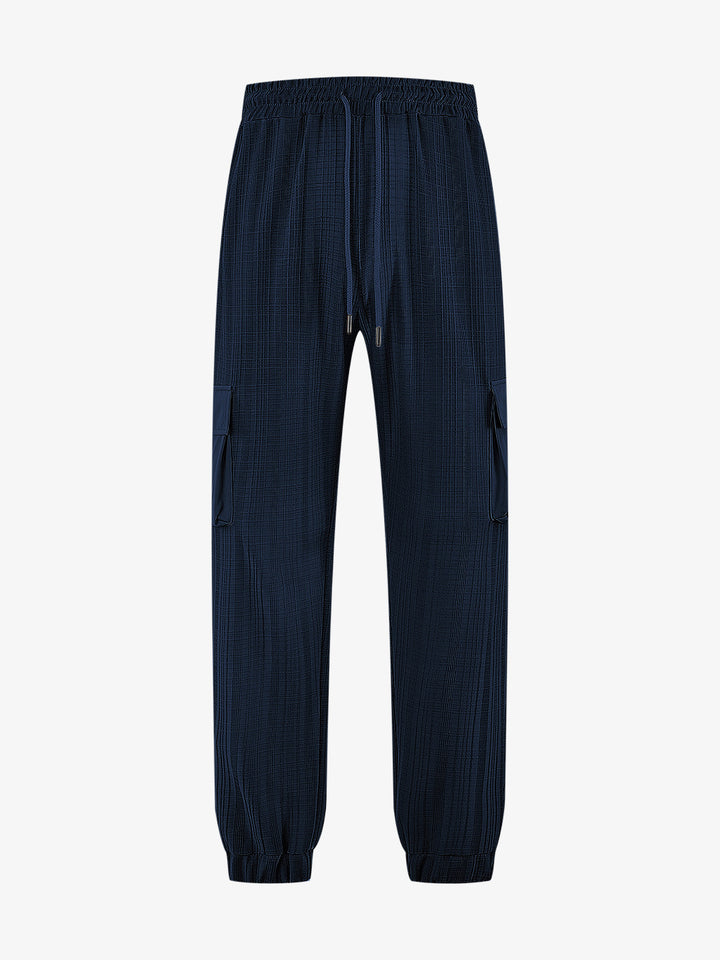 Men's Glencheck Cargo Jogging Pants with Drawstring Waistband and Elastic Ankle Closures Mune Fashion