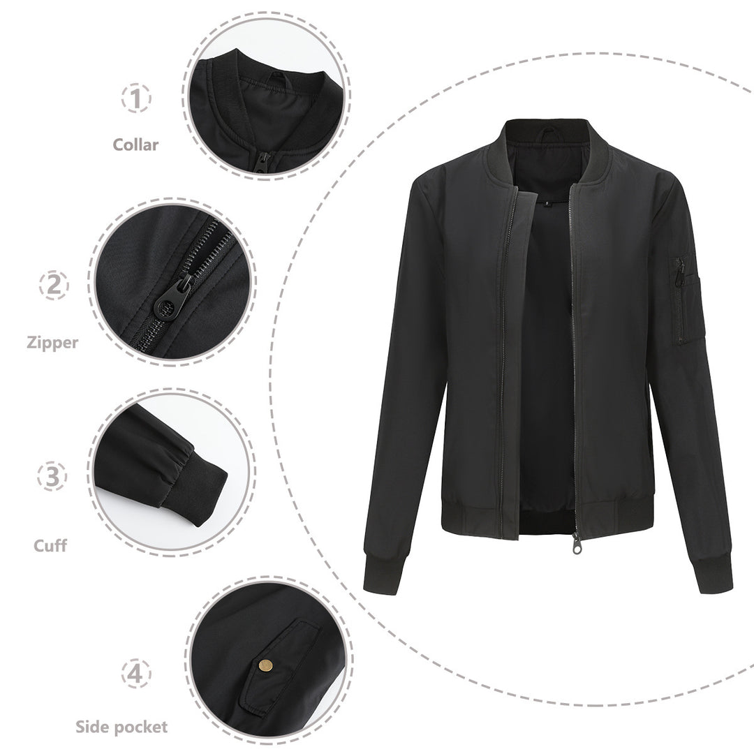 Women's lightweight bomber jacket with arm pocket, contrast cuffs, and sporty fit Mune Fashion