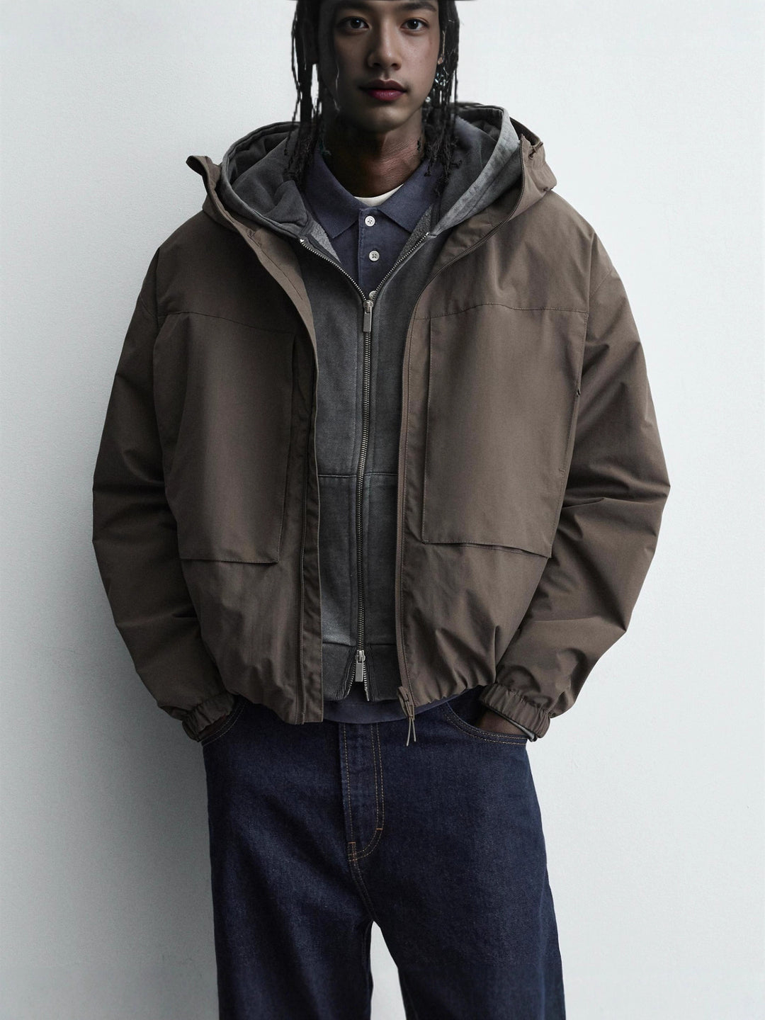 Men's Boxy Hooded Blouson with Padded Lining and Flap Pockets Mune Fashion