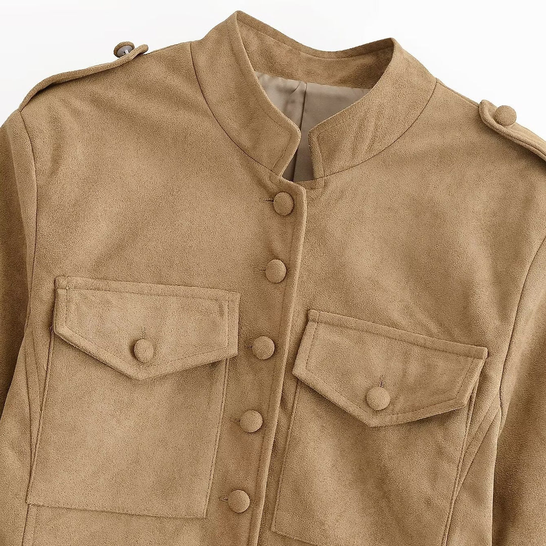 Women's tailored safari jacket in faux suede with flap pockets Mune Fashion