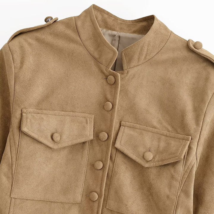 Women's tailored safari jacket in faux suede with flap pockets Mune Fashion