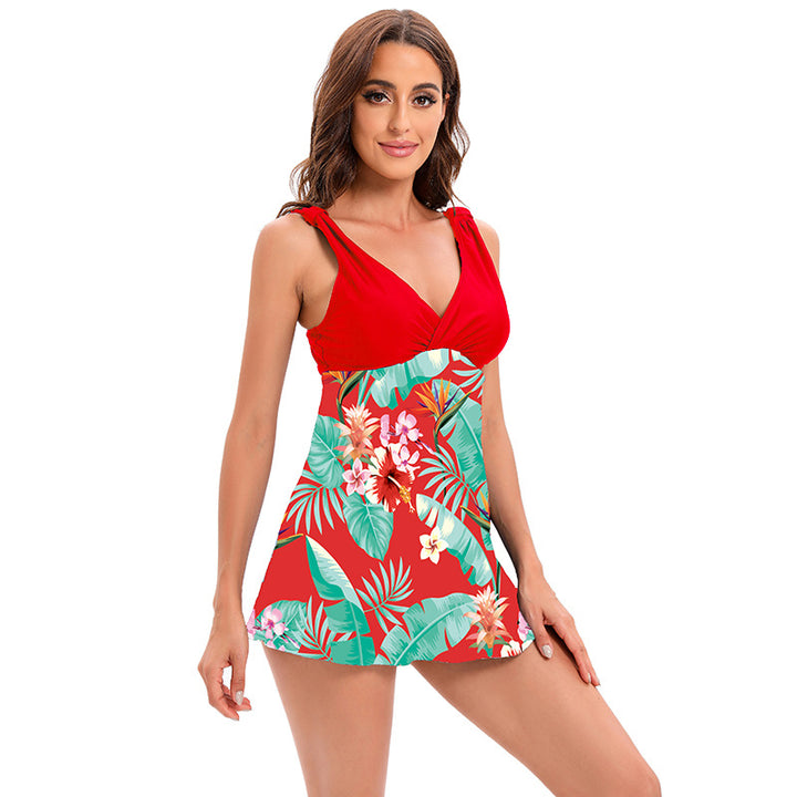 Women’s bathing set with elegant wrap neckline and floral skirt Mune Fashion