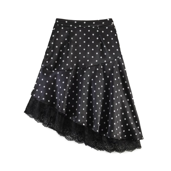 Women's Asymmetric Tiered Skirt with Ruffles, Dots, and Lace Trim Mune Fashion
