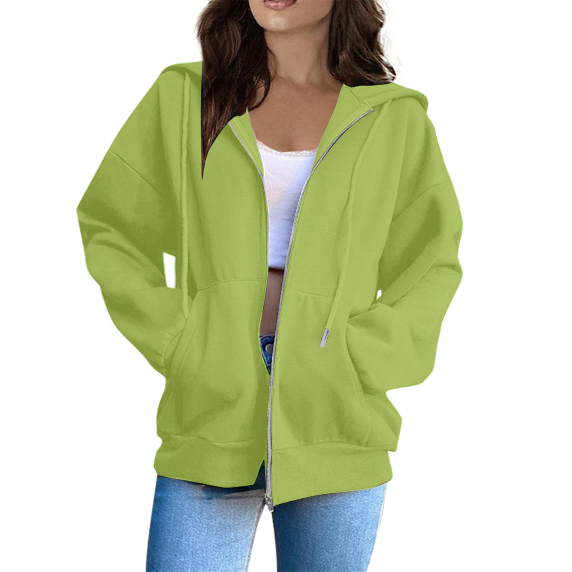Women's casual hoodie jacket with continuous zipper, kangaroo pockets, and voluminous raglan sleeves Mune Fashion