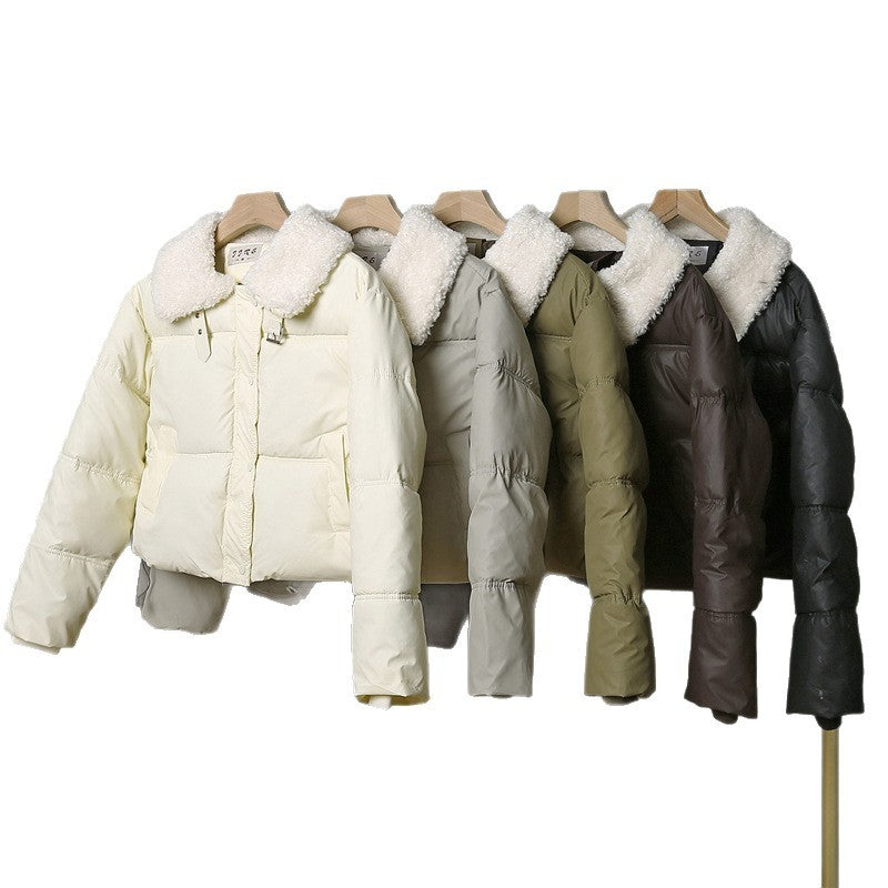 Women's short quilted winter jacket with wide teddy collar and drawstring Mune Fashion