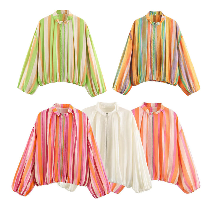 Women's lightweight sheer oversized blouse jacket with balloon sleeves Mune Fashion