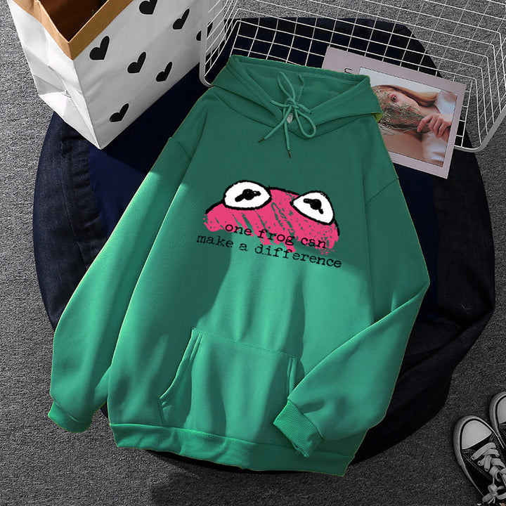 Women's relaxed-fit hoodie with stamped frog graphic, kangaroo pocket and drawstring Mune Fashion