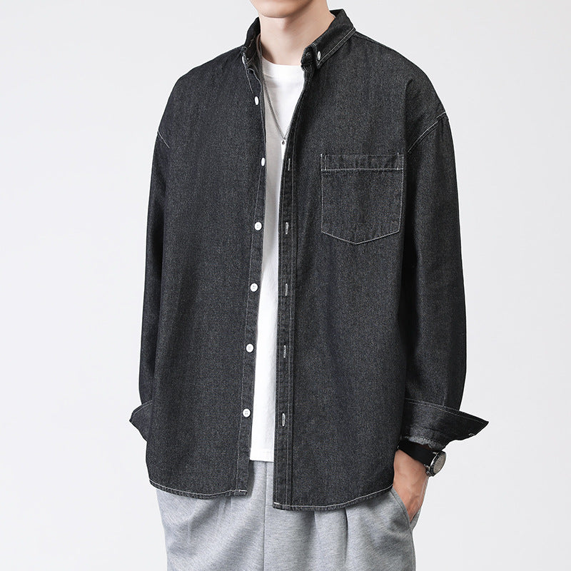 Men's Lightweight Cotton Denim Shirt with Chest Pocket and Relaxed Fit Mune Fashion