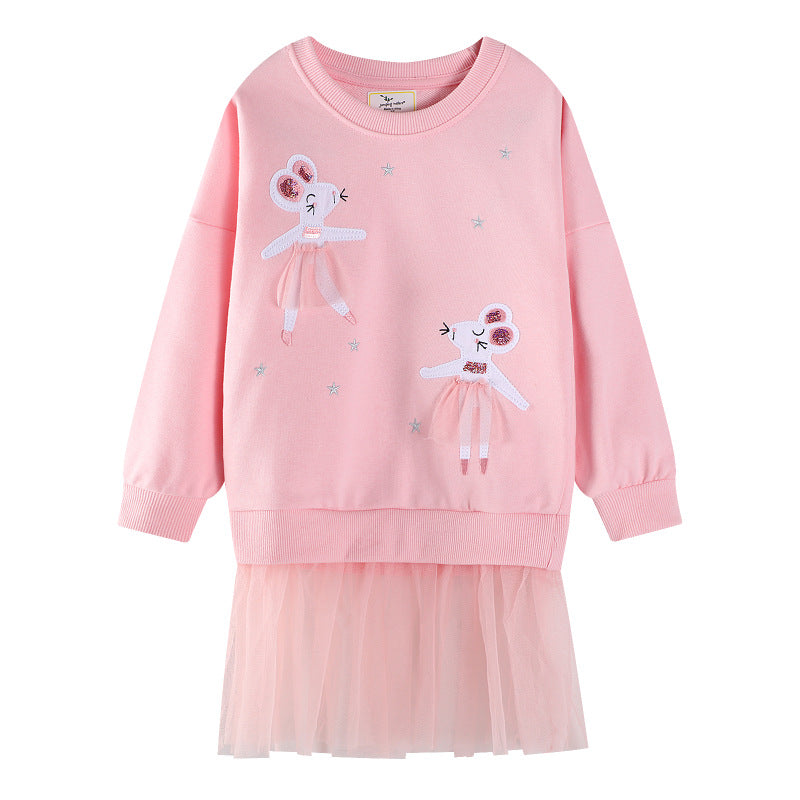 Girls sweatshirt with tulle skirt and cute animal embroidery Mune Fashion