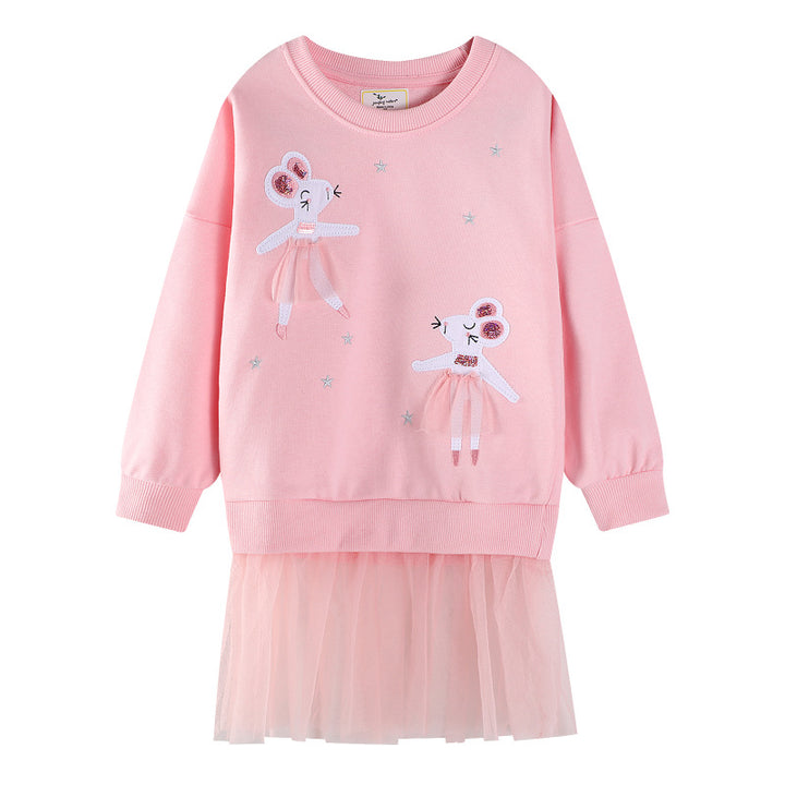Girls sweatshirt with tulle skirt and cute animal embroidery Mune Fashion