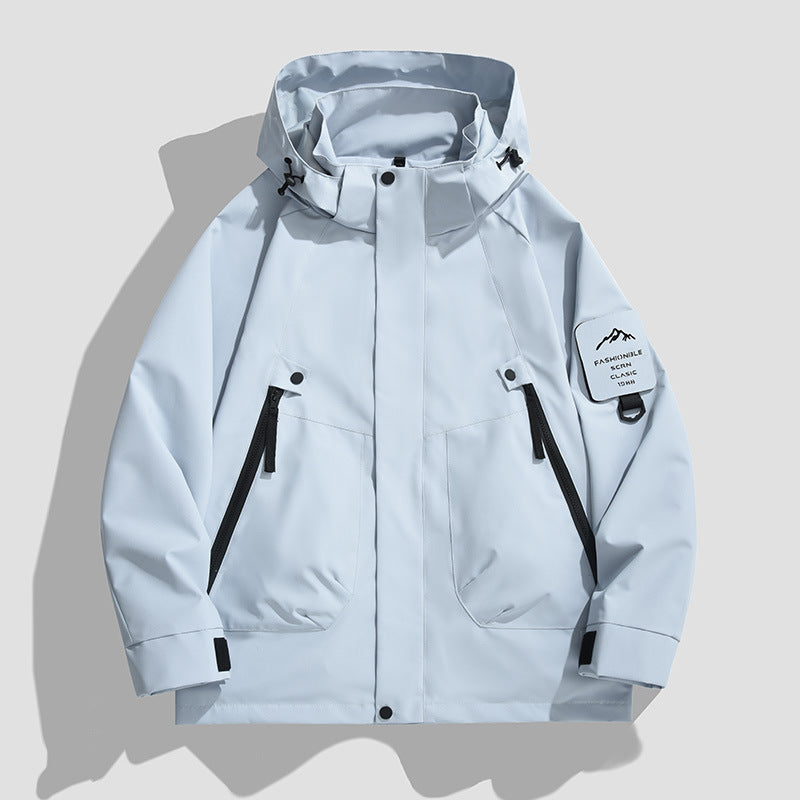 Men's Waterproof Utility Softshell Jacket with Hood, Diagonal Zipper Pockets & Adjustable Sleeve Straps Mune Fashion