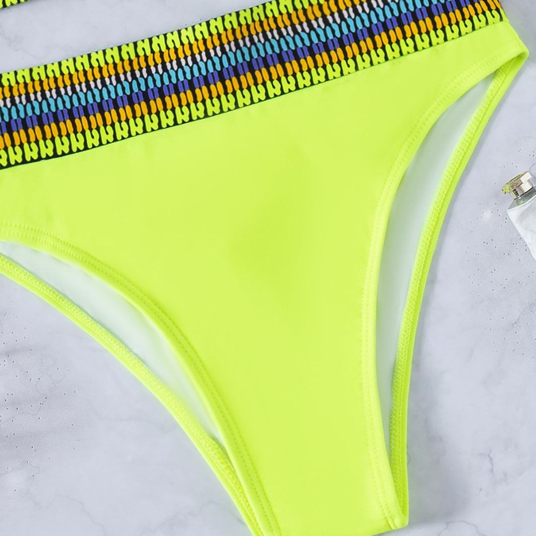 Women's High-Waisted Bikini with Sporty Design and Colorful Band Mune Fashion