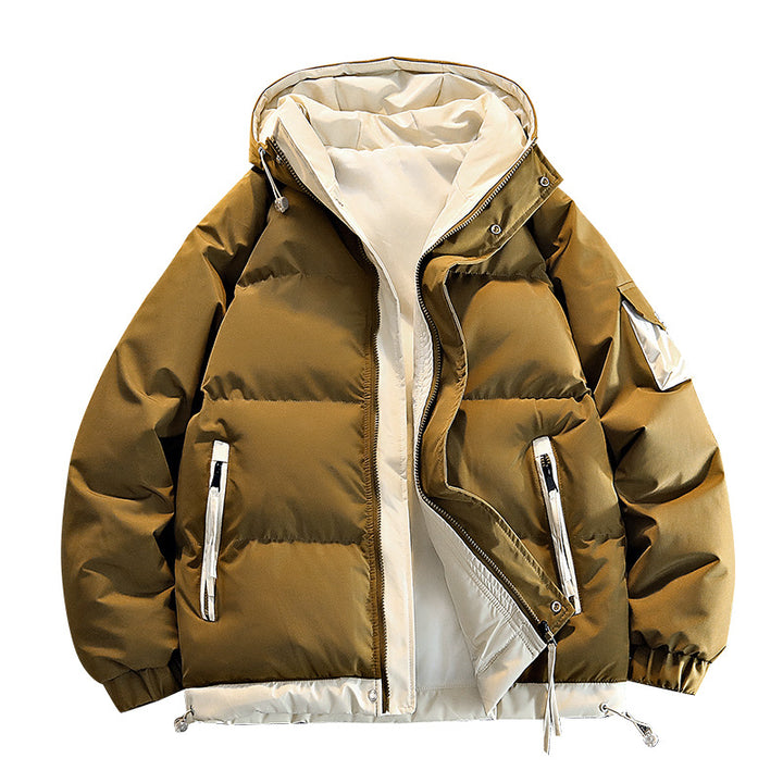 Men's oversized insulated hooded puffer jacket with contrast lining and drawcord hem Mune Fashion