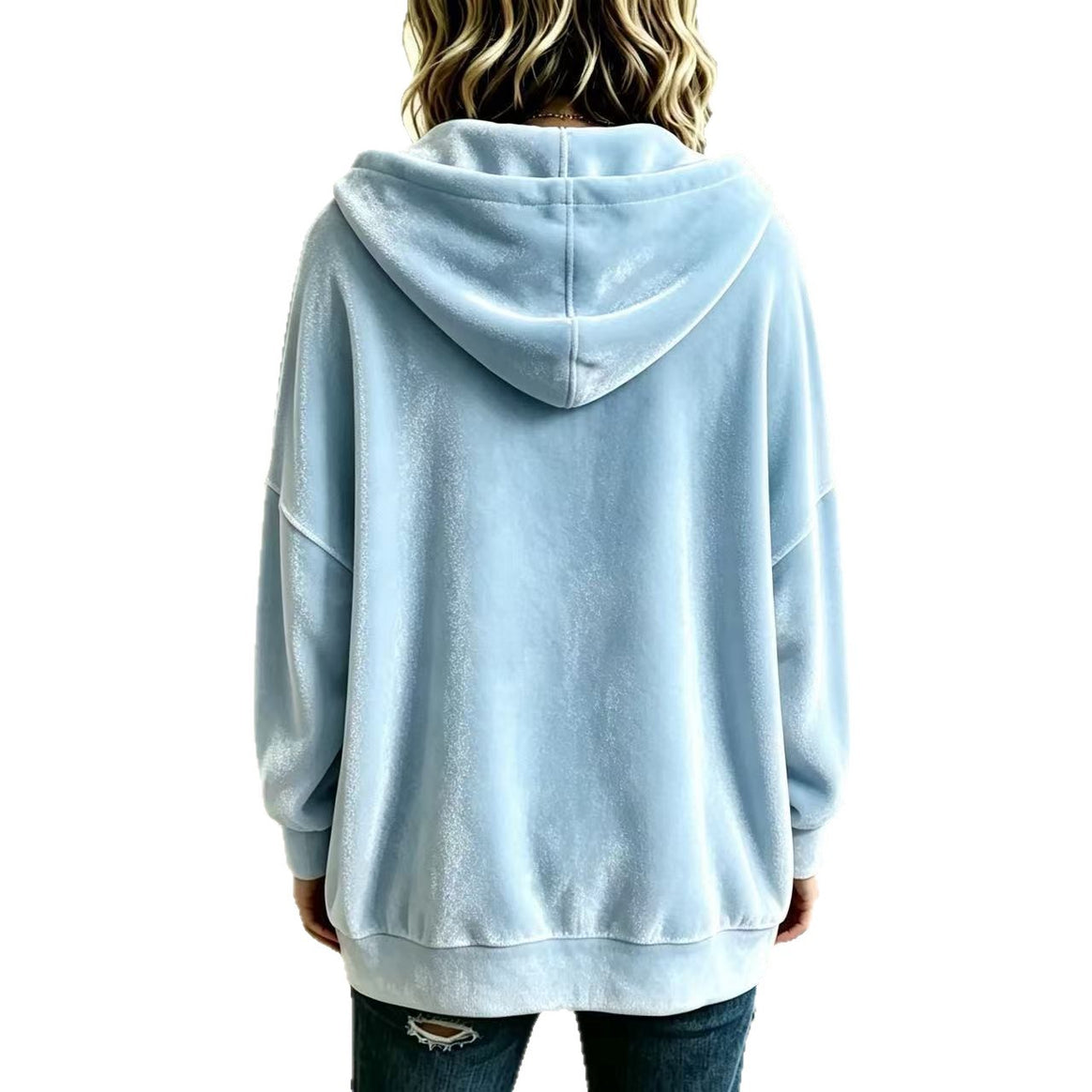Women's Oversized Hooded Velvet Jacket with Button Placket and Patch Pockets Mune Fashion