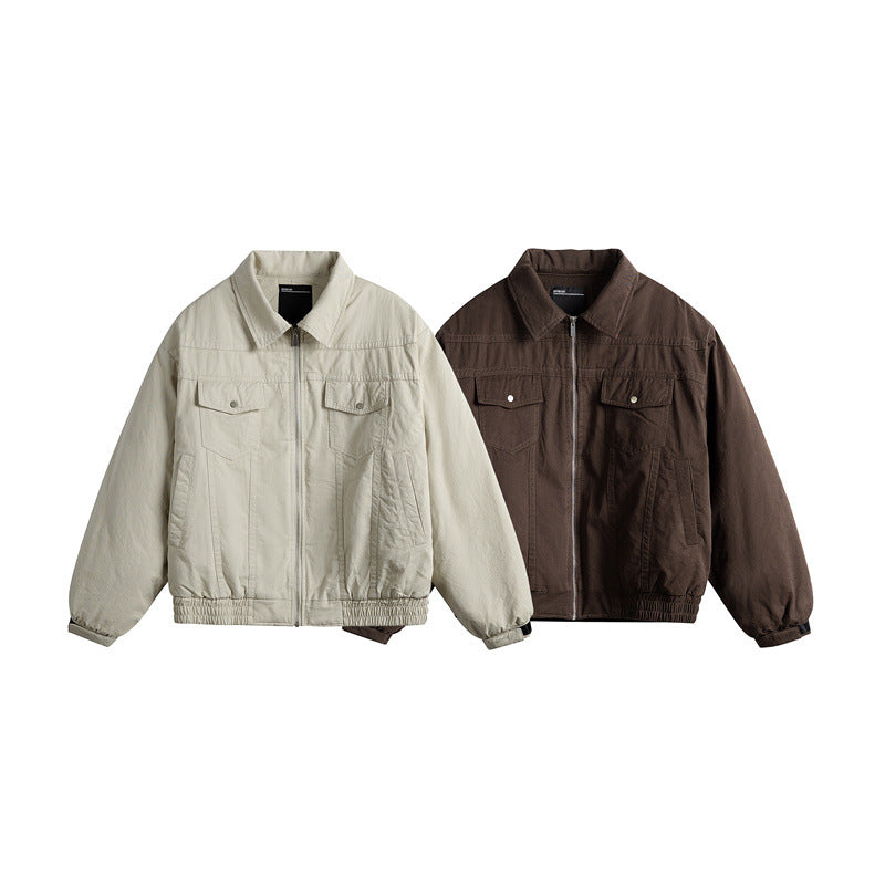 Men's short boxy blouson with shirt collar, utility chest pockets, and elastic hem Mune Fashion