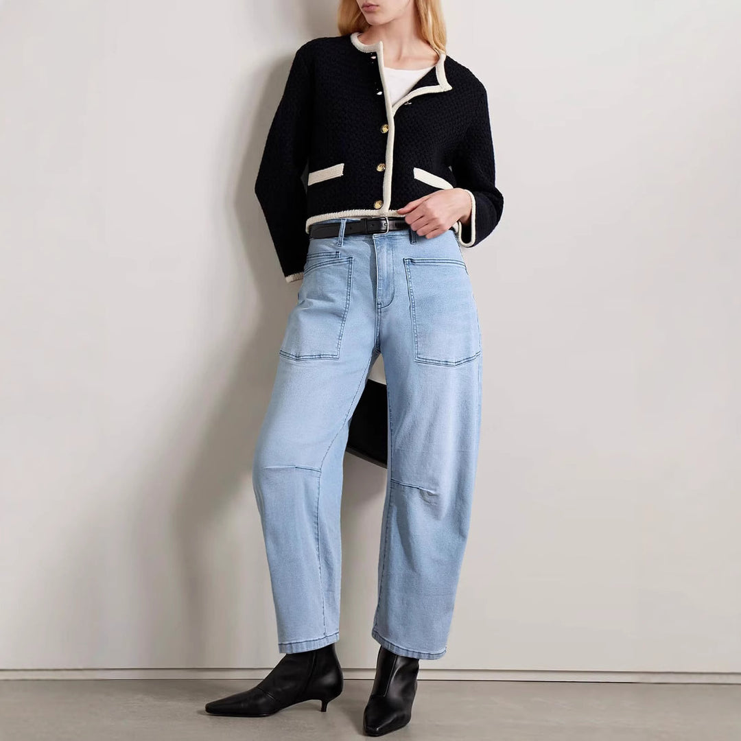 Women's casual canvas pants with high waistband, wide leg and patch pockets Mune Fashion