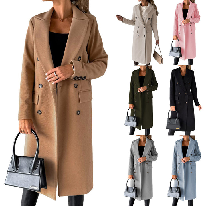 Women's classic long double-breasted coat with collar and flap pockets Mune Fashion