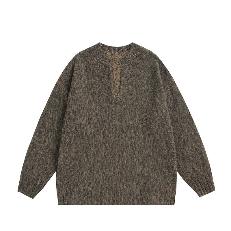 Unisex Oversize Fleece Sweater with V-Slit Collar and Boucle Look Mune Fashion