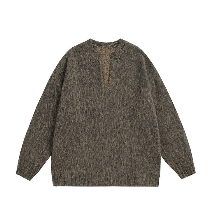 Unisex Oversize Fleece Sweater with V-Slit Collar and Boucle Look Mune Fashion