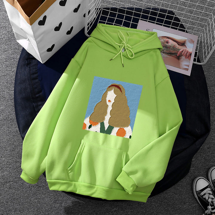 Women's hoodie with artistic chenille embroidery in portrait style and kangaroo pocket Mune Fashion