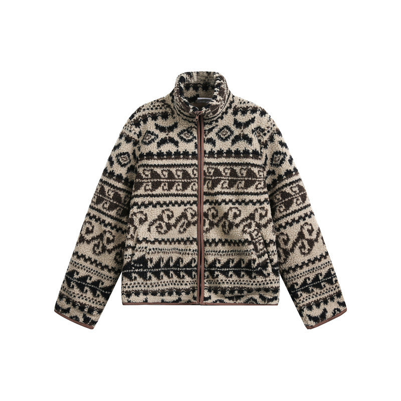 Unisex Short cut teddy fleece jacket with standing collar and Norwegian structure Mune Fashion