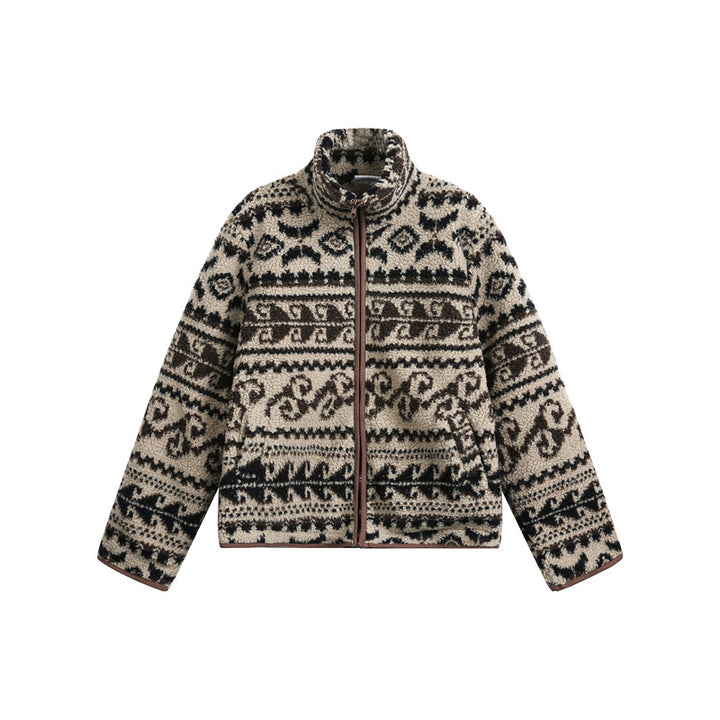 Unisex Short cut teddy fleece jacket with standing collar and Norwegian structure Mune Fashion