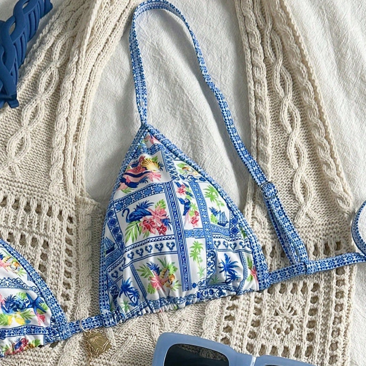Women's triangle bikini with floral design and adjustable straps Mune Fashion