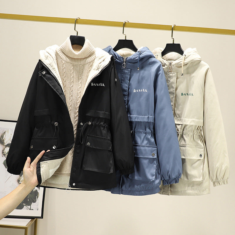 Women's Water-Repellent Hooded Parker with Teddy Lining Tunnel Drawstring Waist and Multiple Pockets Mune Fashion