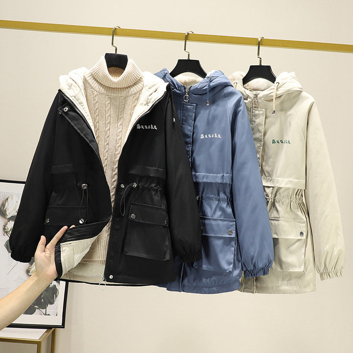 Women's Water-Repellent Hooded Parker with Teddy Lining Tunnel Drawstring Waist and Multiple Pockets Mune Fashion