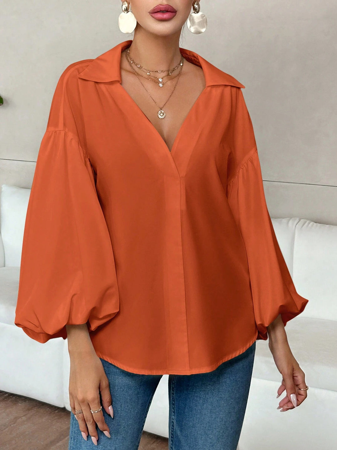Women’s oversized blouse with voluminous puff sleeves and polka dot pattern Mune Fashion