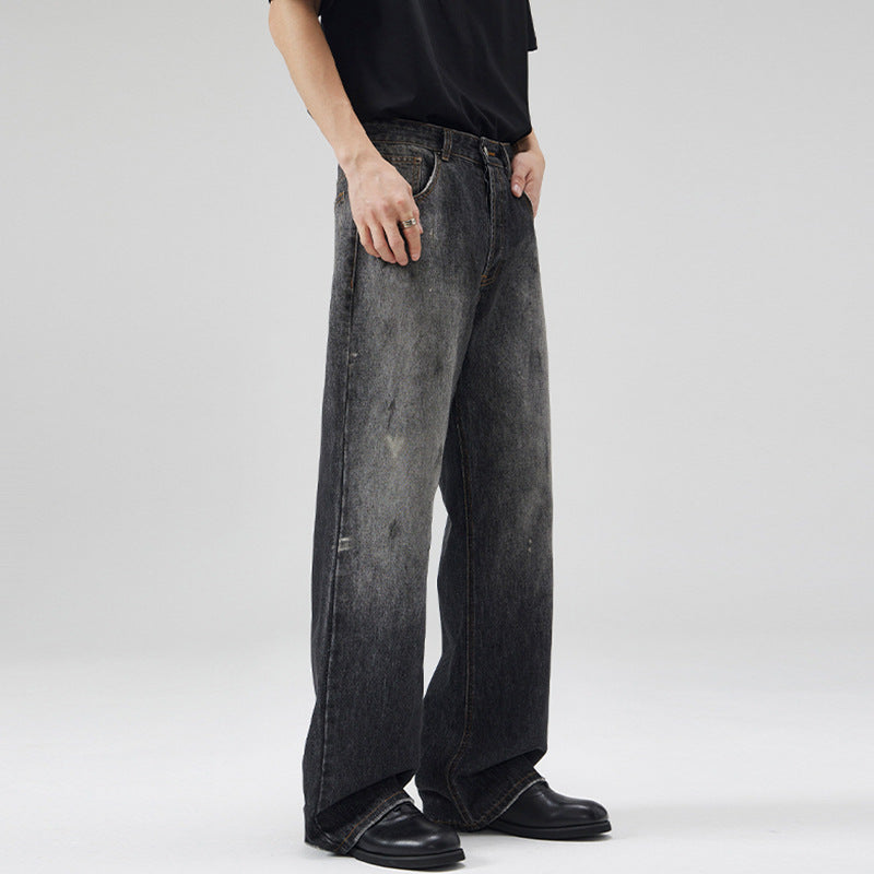 Men's Relaxed-Straight Denim Jeans with Vintage Wash and Extended Hem Mune Fashion