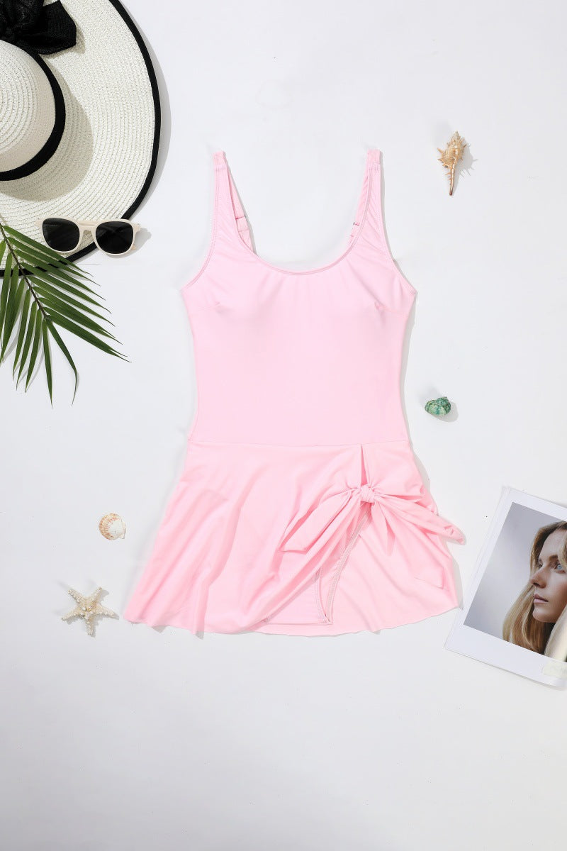 Women's One-Piece Swimsuit with Fashionable Skirt and Playful Knot Detail Mune Fashion