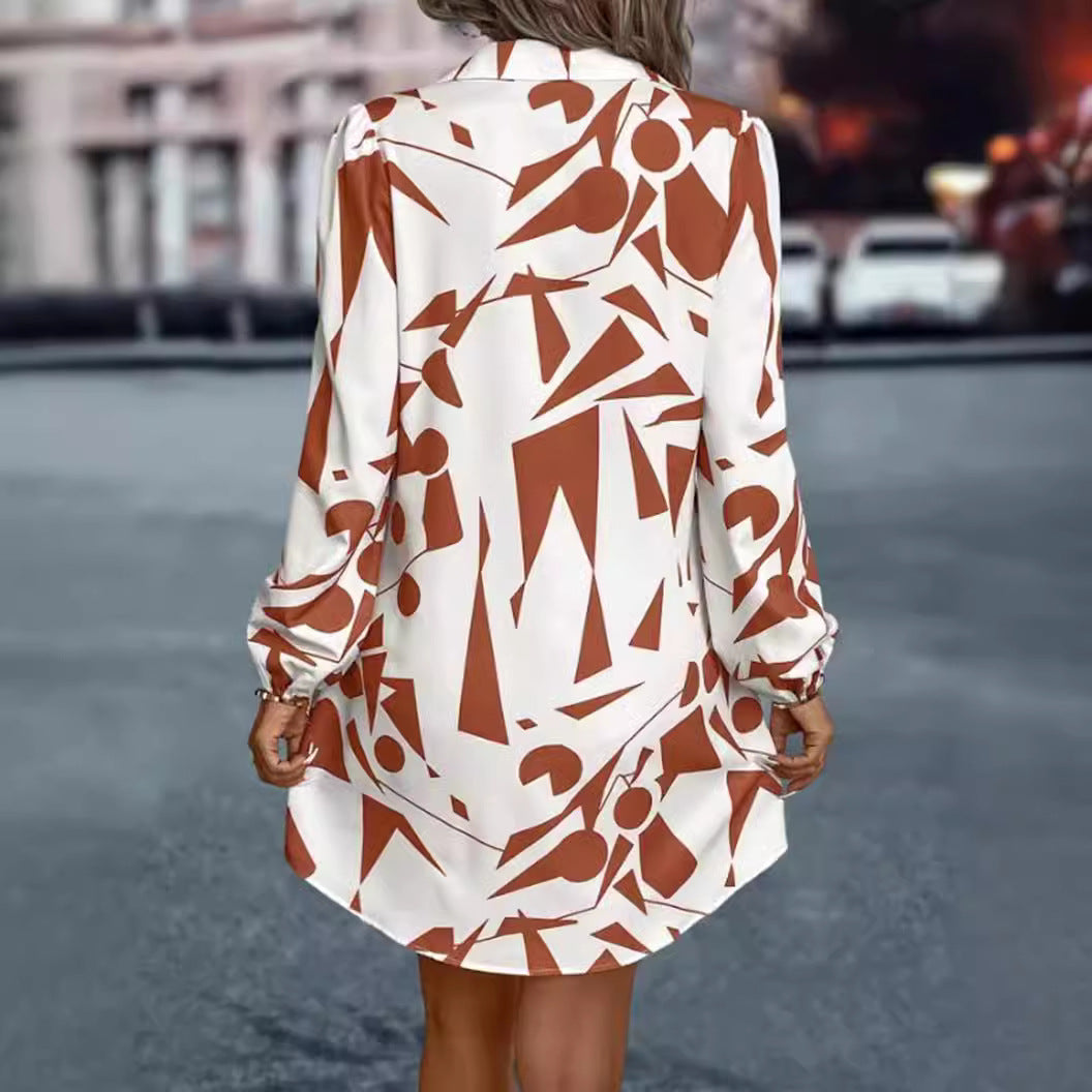 Women's oversized shirt mini with graphic print, shirt collar and balloon sleeves Mune Fashion