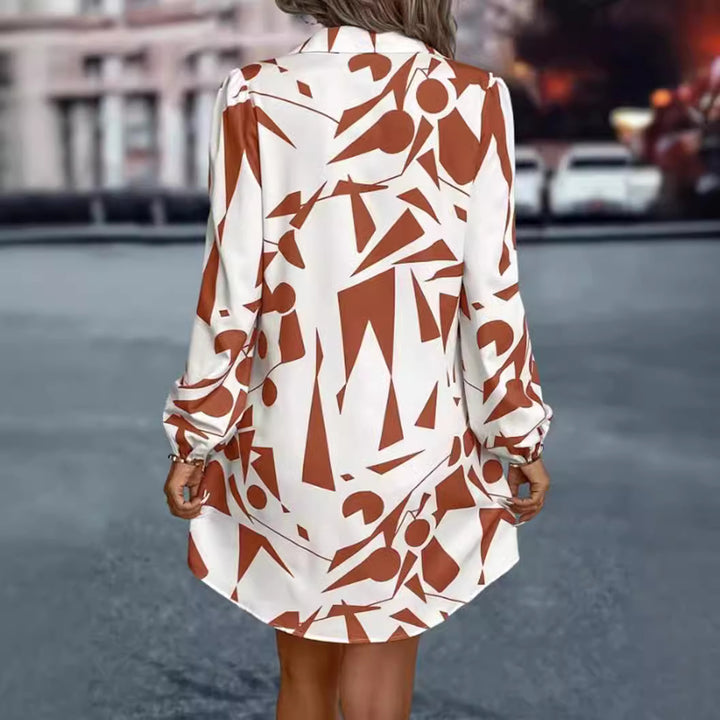 Women's oversized shirt mini with graphic print, shirt collar and balloon sleeves Mune Fashion