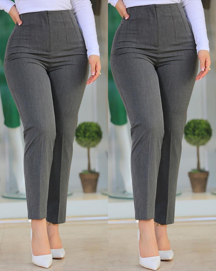 Women High-Waisted Slim-Fit Pleated Trousers with Straight Leg Mune Fashion