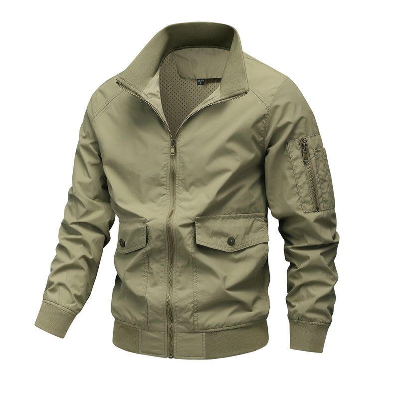 Men's Lightweight Utility Bomber Jacket with Arm Pocket and Mesh Lining Mune Fashion