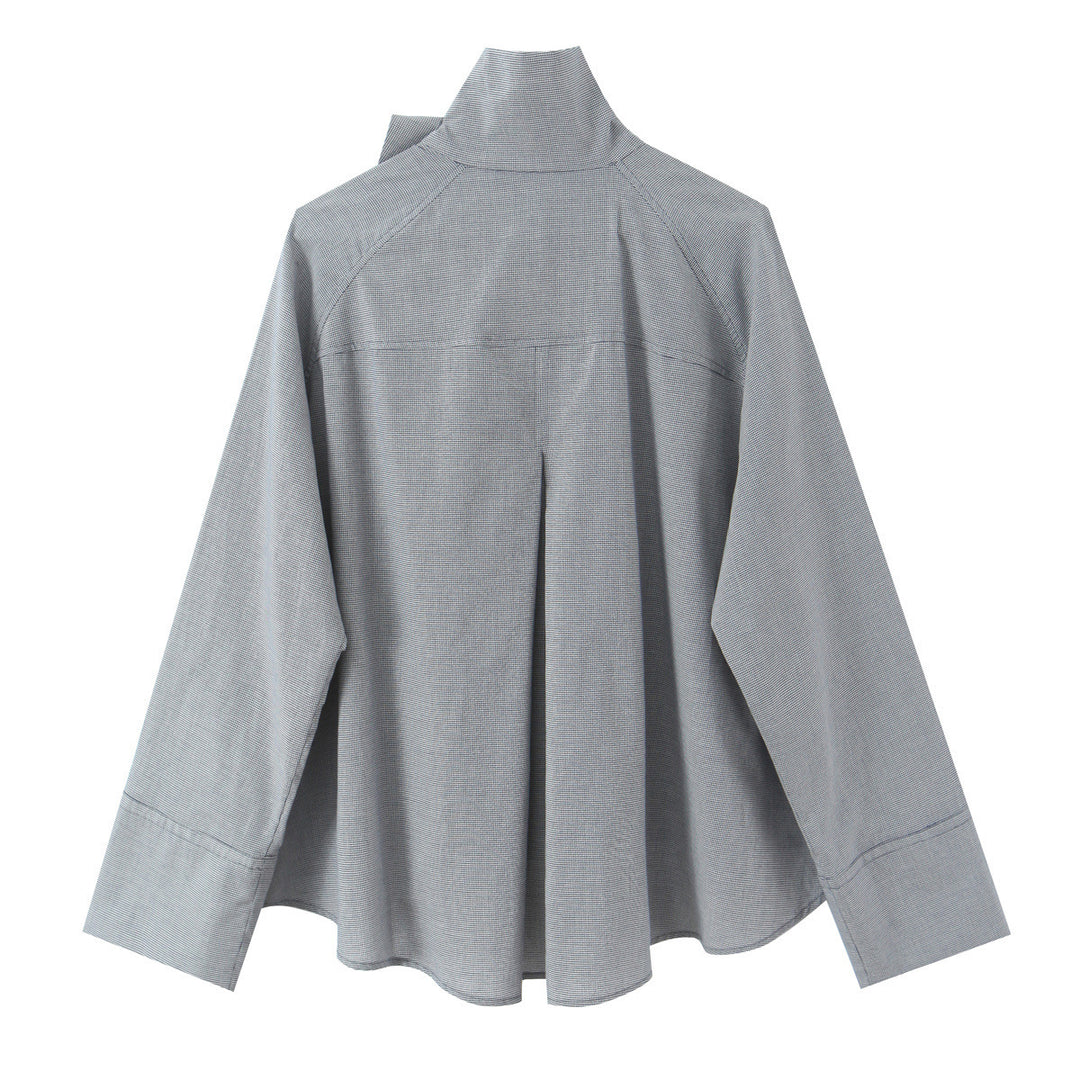 Women's oversized blouse with high shawl collar and asymmetrical button placket Mune Fashion