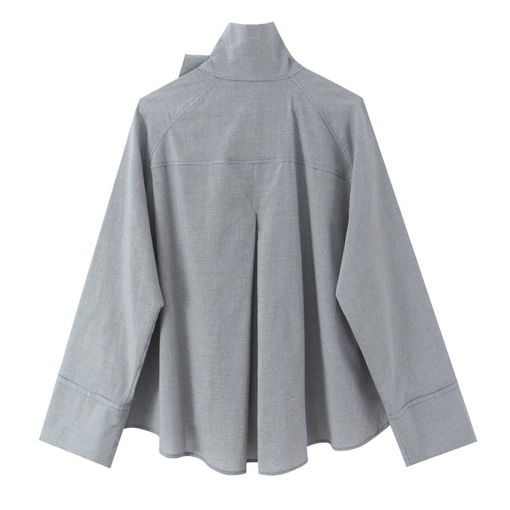 Women's oversized blouse with high shawl collar and asymmetrical button placket Mune Fashion