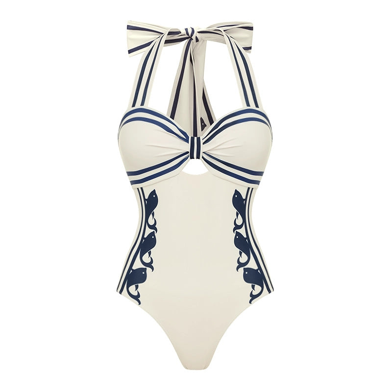 Women's one-piece swimsuit with sophisticated cut-out and decorative bows Mune Fashion