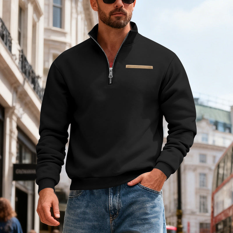 Men's Nan Sweatshirt with Half Zip, Stand Collar and Chest Welt Pocket Mune Fashion