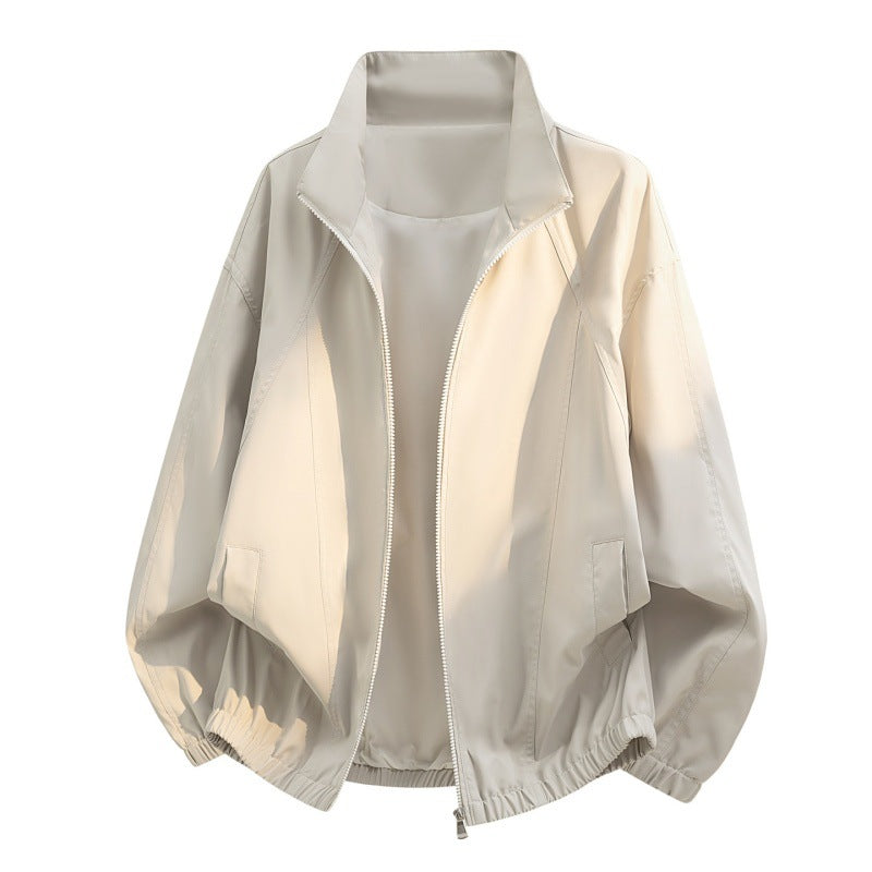 Men's oversized lightweight jacket with stand-up collar, elastic hem, and decorative contrast seams Mune Fashion