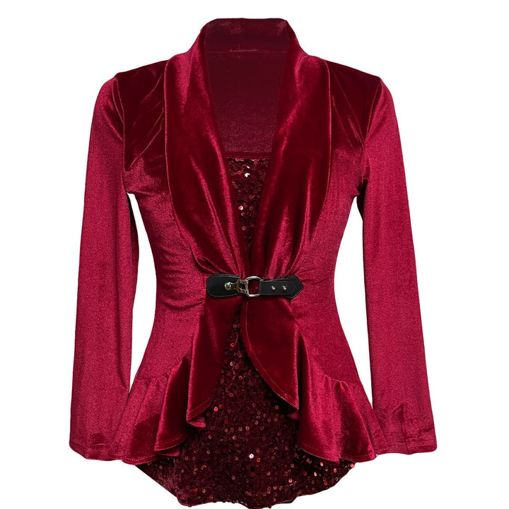 Women nan tailored velvet blazer with shawl collar and decorative belt Mune Fashion