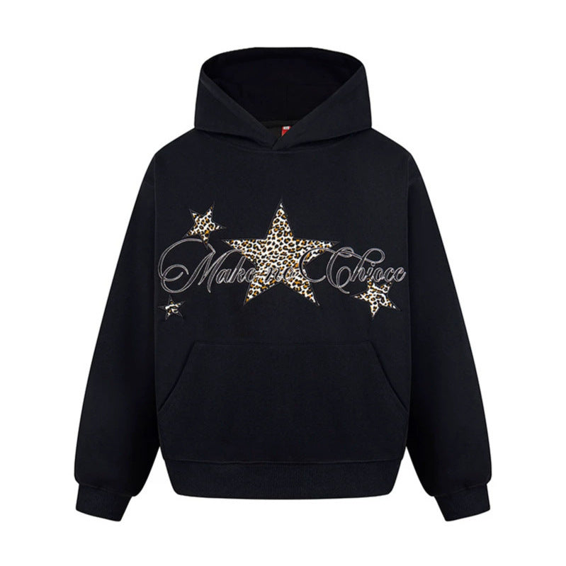 Women's Oversized Hoodie with Kangaroo Pocket and Leo-Star Print Mune Fashion